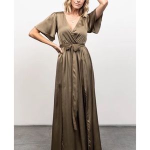 Sicily Satin Maxi Dress in Olive by Baltic Born - S